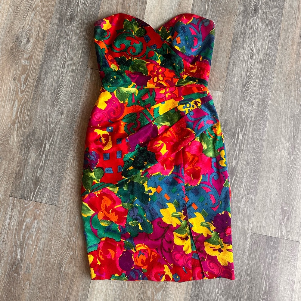 Cache Hot Pink 80s Y2K strapless dress